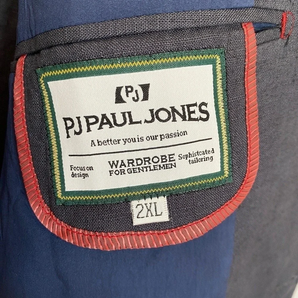Paul Jones PJ Linen Blend Blazer Sport Coat Men 2XL Navy Coastal Preppy Jacket